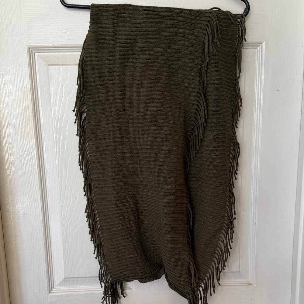 Elegant Olive Fringe Infinity Scarf